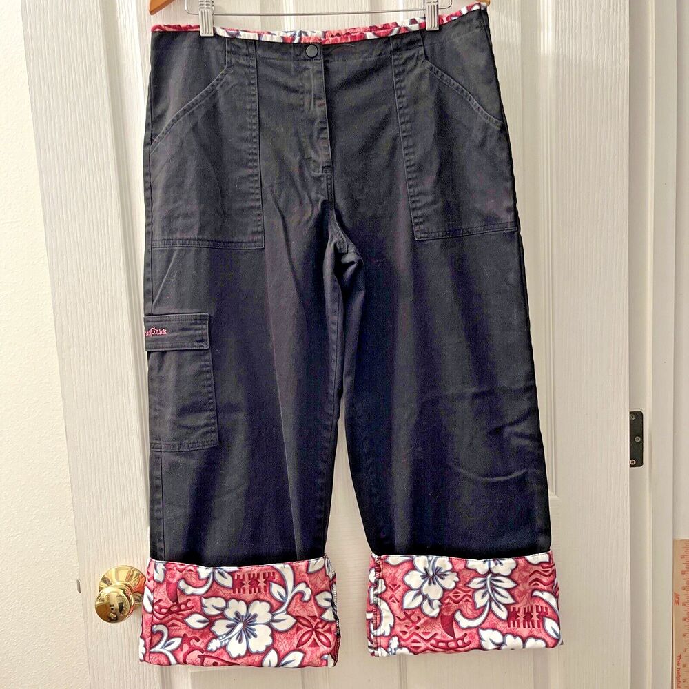 Swingchick Golf Pants Women's 16 Black Pink Contrast Waist Hem Cargo Pockets USA
